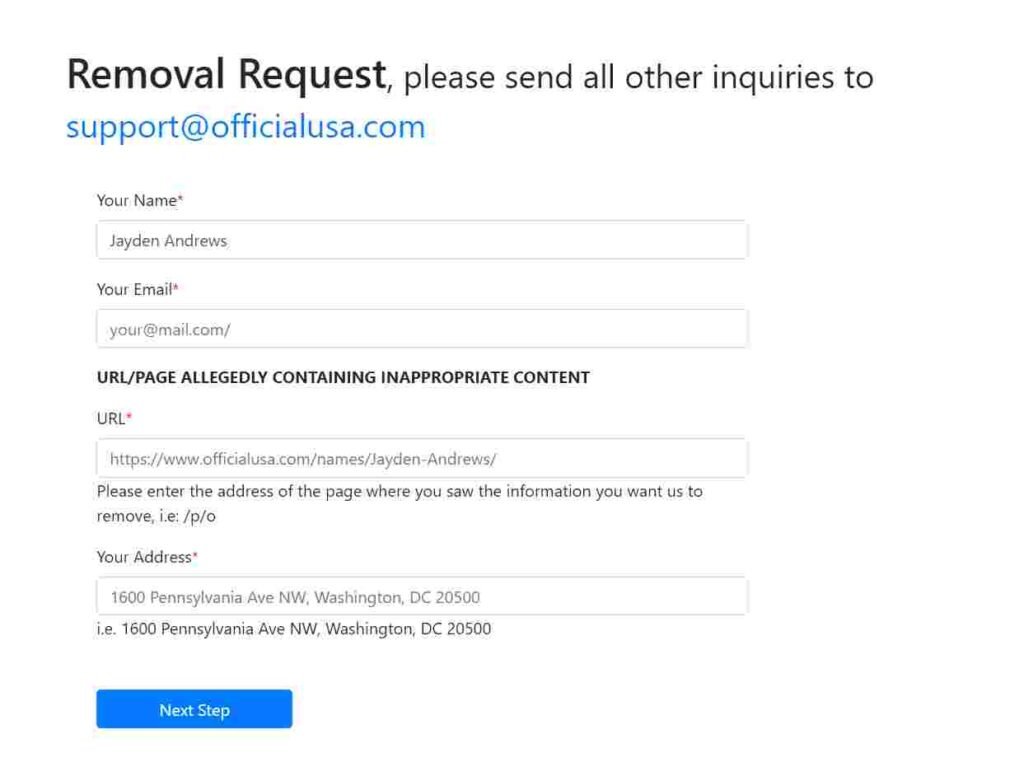 removal request form